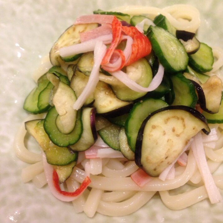 レンジで簡単！きゅうりと茄子のさっぱりうどん